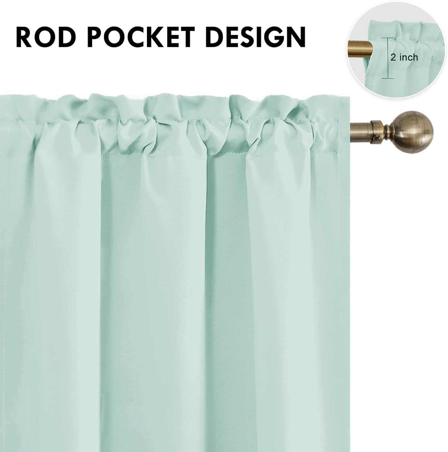 DWCN Blackout Curtains for Living Room Thermal Insulated, Energy Saving & Noise Reducing Bedroom Curtains, Mint Green, W 42x L 72 Inch, Set of 2 Rod Pocket Curtain Panels