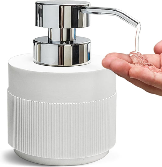 Resin Soap Dispenser for Bathroom, Hand Lotion Liquid Dispenser Easy-to-Press with Reusable Plastic Pump for Shampoo Bathroom Kitchen Countertop Anti-Slip Rust-Proof 12.5 oz White