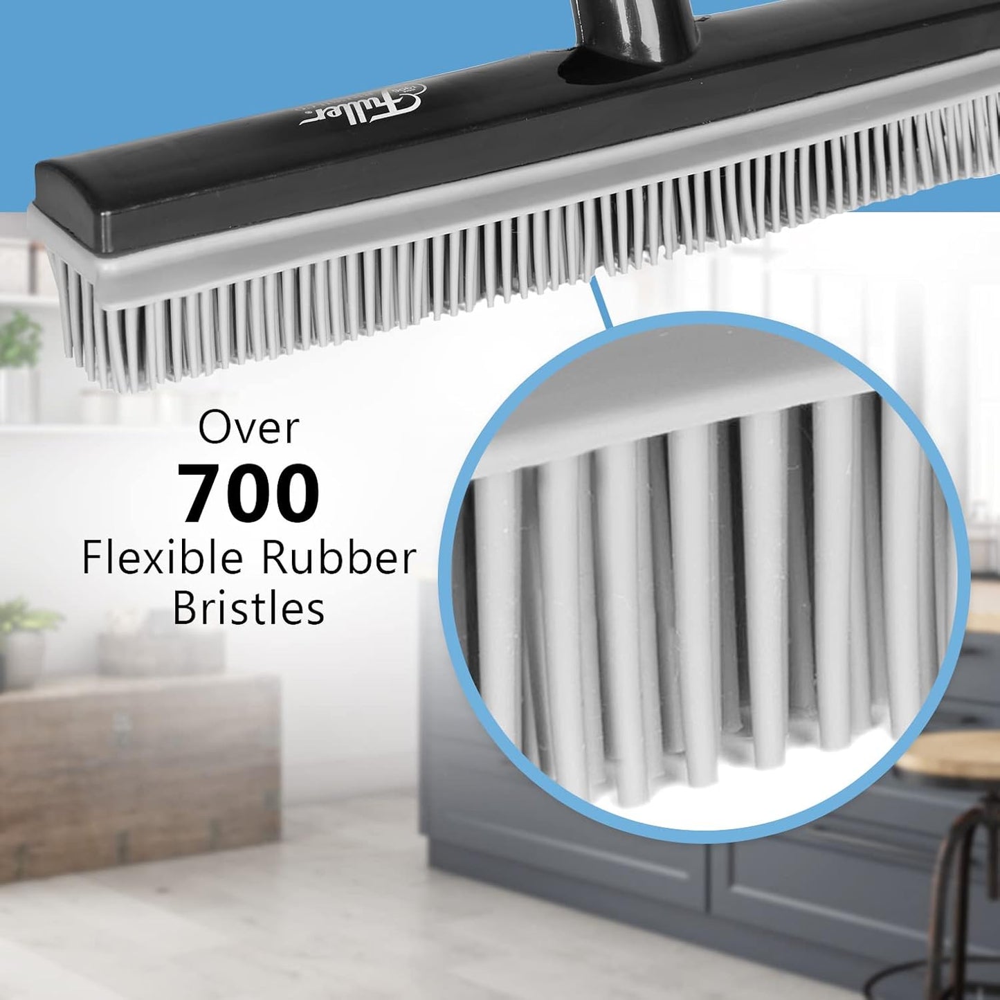 Fuller Brush Rubber Broom – for Carpets Floors Stairs Upholstery – Electrostatic Action Removes Pet Hair Lint Fuzz Dirt Particles – Built-in Squeegee Tackles Wet Messes (Complete Broom)