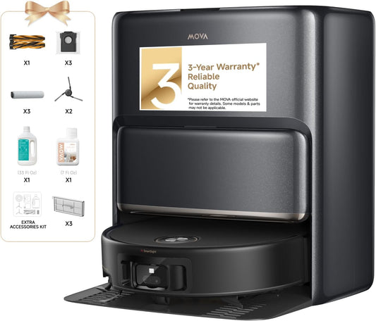 MOVA Z60 Ultra Roller Complete Robot Vacuum and Mop, 28,000Pa Suction, Roller Real-Time Flutting Self-Washing, Auto Carpet Shield, Extendable for Edge Cleaning, Anti-tangle DuoBrush, Care-Free Station