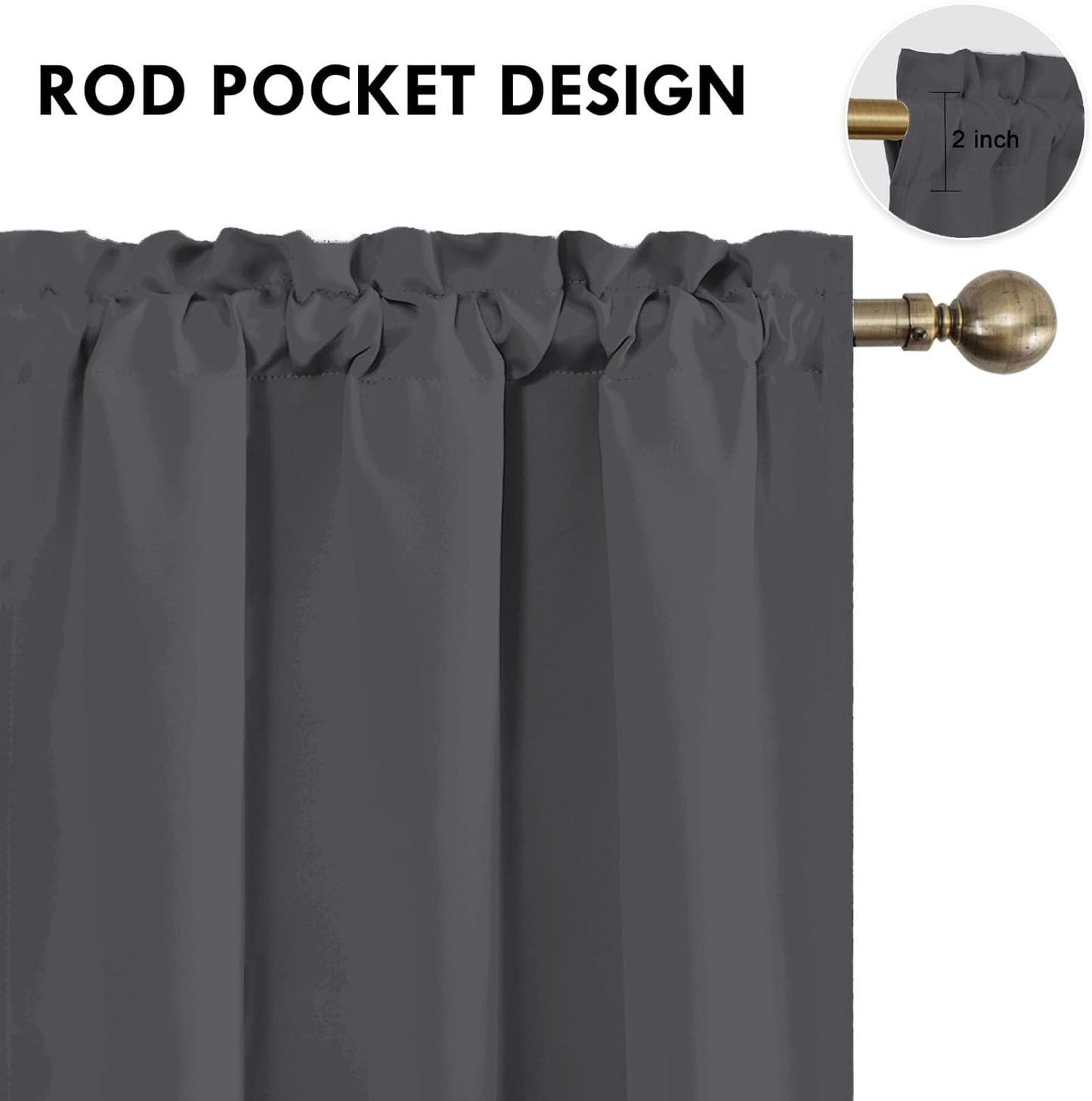 DWCN Blackout Curtains for Bedroom 54 Inch Length 2 Panels Set, Solid Thermal Insulated Energy Saving Rod Pocket Window Treatment Curtains Blackout Drapes (W38 x L54 Inch, Dark Grey)