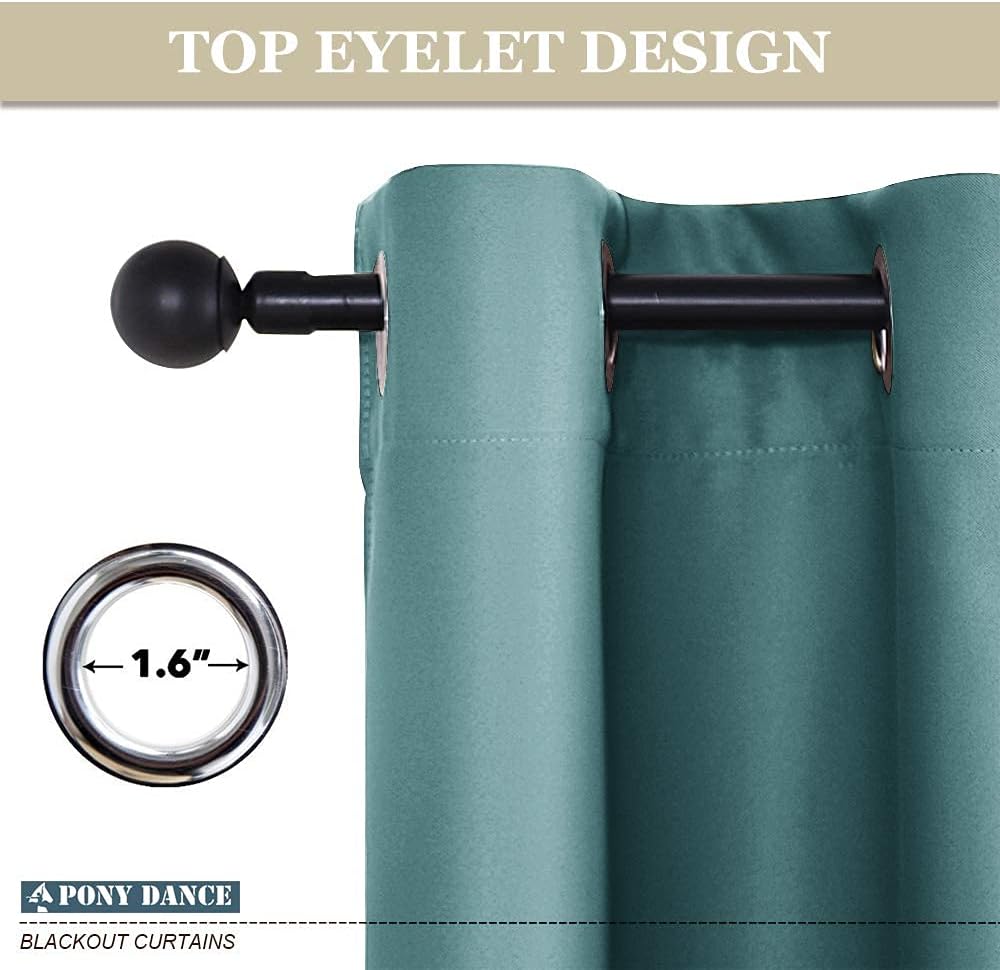 PONY DANCE Blackout Curtain Panels - Energy Saving Room Darking Drapes with Grommet Top Window Treatments for Bedroom & Living Room, 42 inch Wide by 54 Long, Sea Teal, Sold as 2 Panels