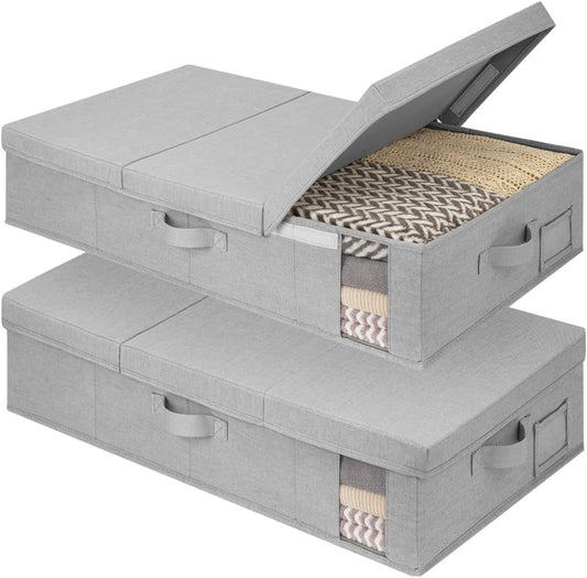 StorageWorks 2-Pack Large Under Bed Storage Bins with Lids, Underbed Storage Containers with Handles and Label Holder, Closet Organizer for Clothes, Blankets, Sweater