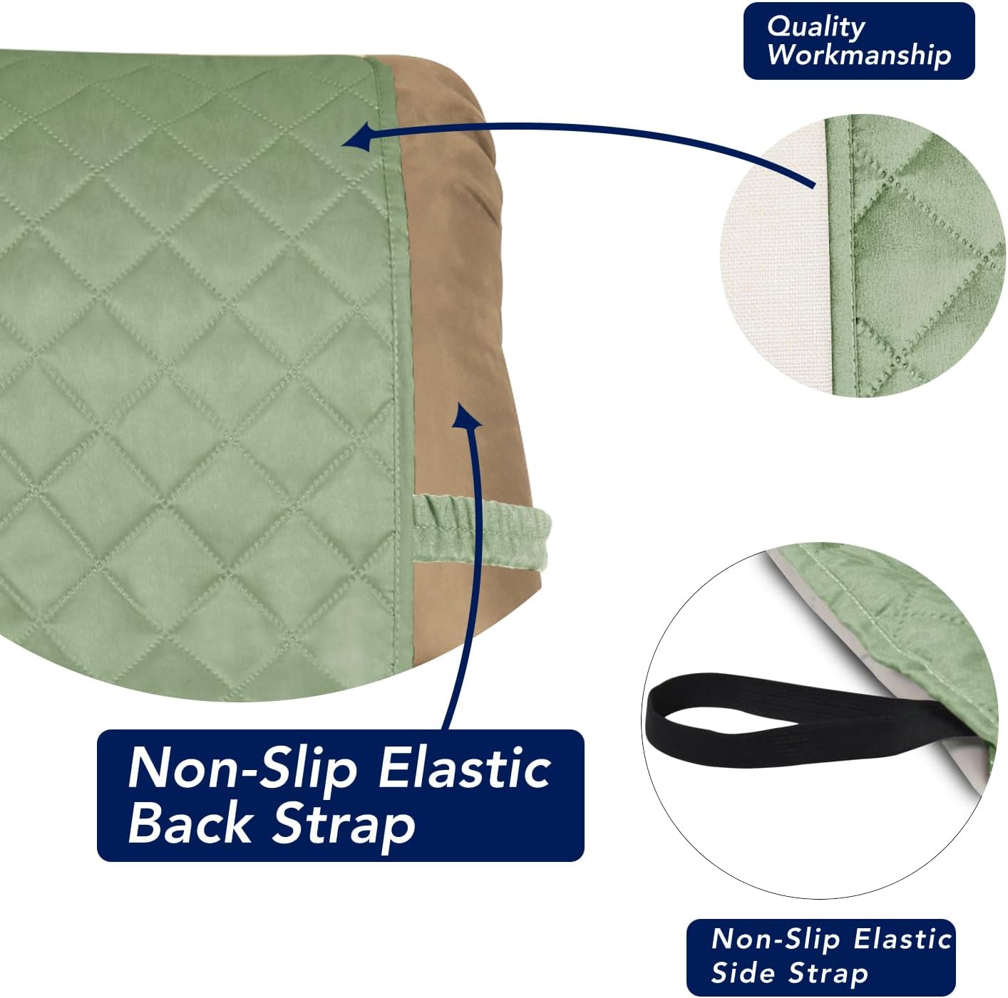 PureFit Reversible Quilted Sofa Cover, Water Resistant Slipcover Furniture Protector, Washable Couch Cover with Non Slip and Elastic Straps for Kids, Dogs, Pets (Recliner, Sage Green/Ivory)
