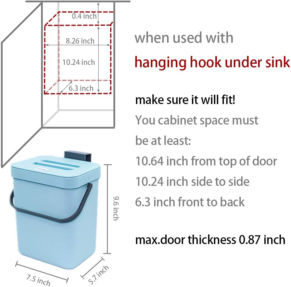 Kitchen Compost Bin Indoor for Counter Top,Hanging Small Trash Can with Lid,Food Waste Bin,Mountable Compost Busket 1.3 Gal/5 L Series,Blue