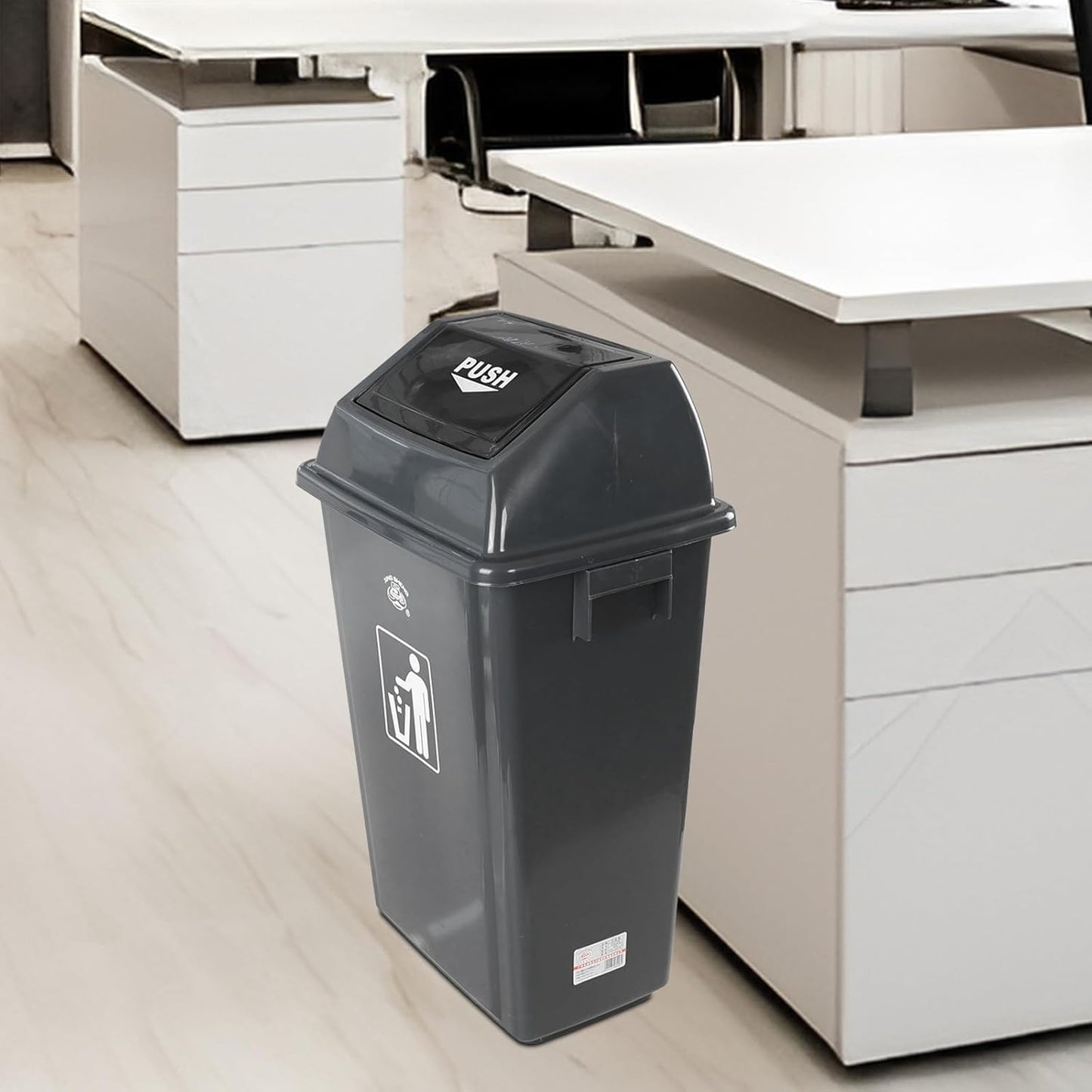 18 Gallon Grey Commercial Trash Can with Swing Lid, Garbage Can for Outdoor Office Restaurant School Kitchen (Pack of 4)