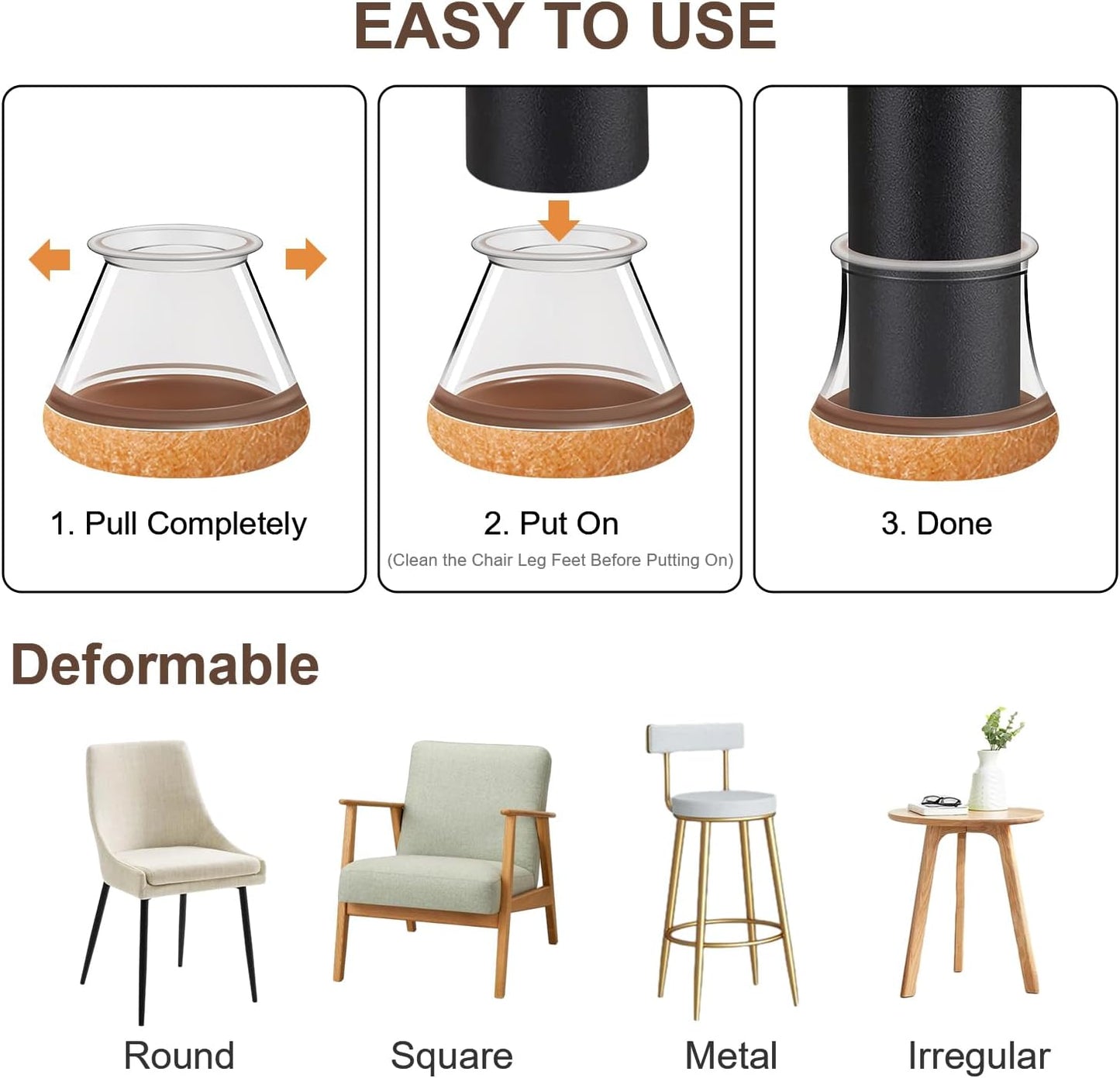 20 Pcs Chair Leg Floor Protectors for Hardwood Floors, Clear Rubber Furniture Sliders with Felt, Silicone Furniture Leg Caps Covers, Fit Round Diameter (0.6" to 0.8")