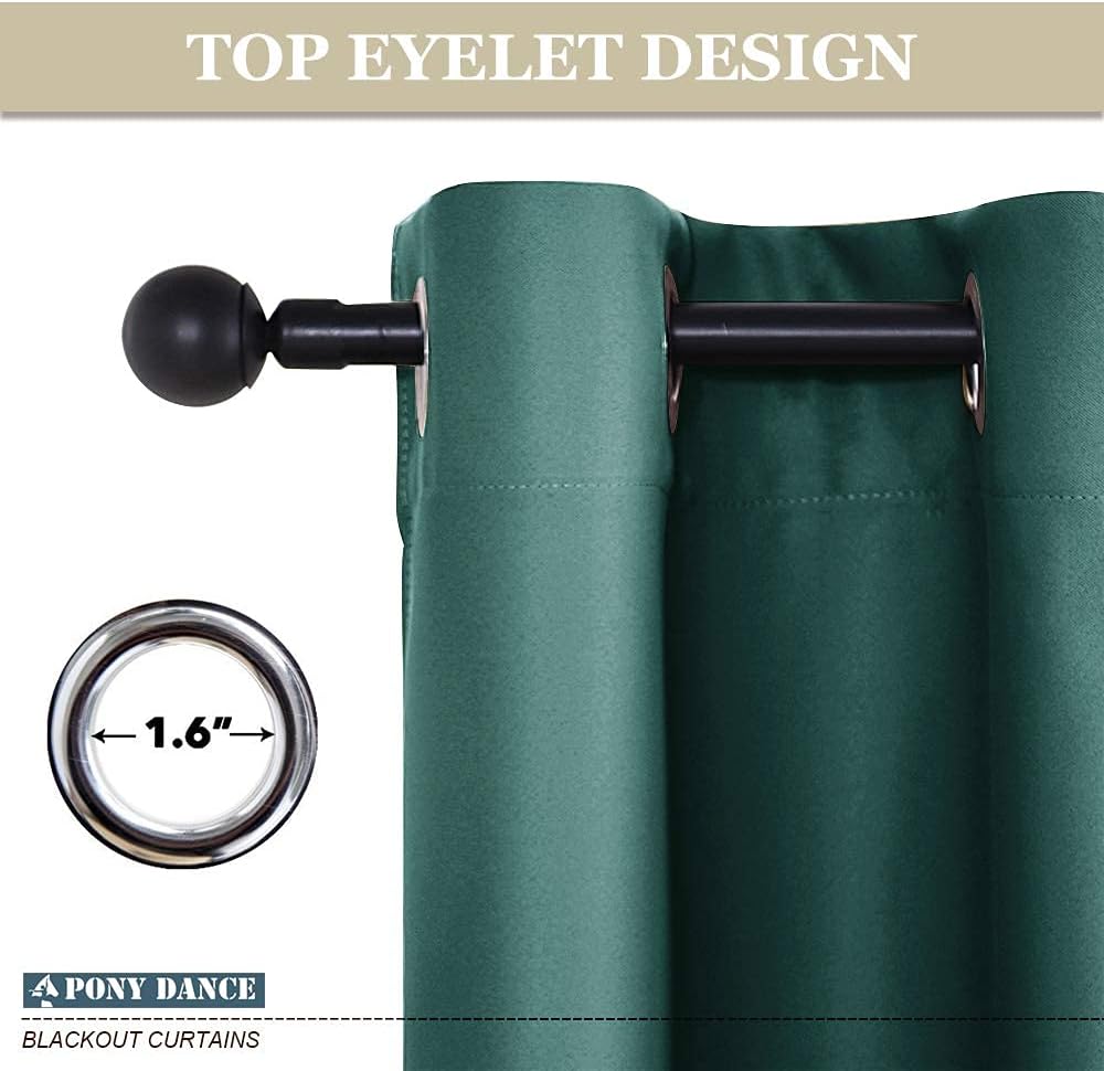 PONY DANCE Children Curtain Panels - Light Blocking Window Covering for Bedroom Energy Saving Thermal Insulated, W 42 by L 45 inch, Hunter Green, 2 Pieces