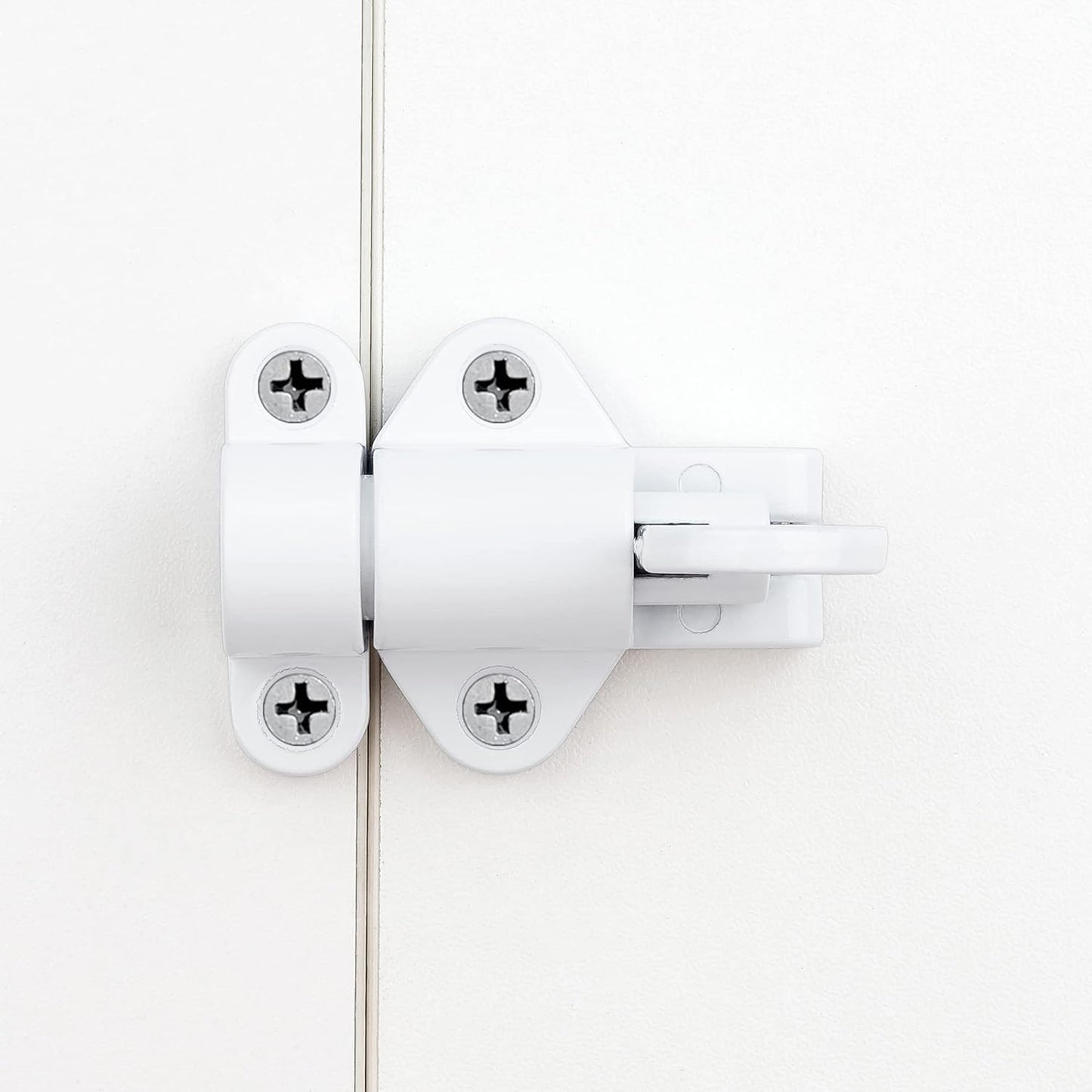 4 Packs Self-Closing Latches，White Spring Door Lock，Resilient Bolt Latch Aluminum Alloy Safety Automatic Spring Barrel Slide Door Lock with Screws,Used for Gate,Window and Cabinet etc