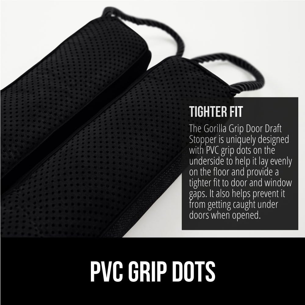 GORILLA GRIP Door Draft Stopper for Bottom of Doors, Weather Stripping Seal Blocks Hot Air, Noise, Bugs, Keeps Cold AC in, Sound Proofing Easy Install Gap Filler, Home Essentials, 38 Inch, Black