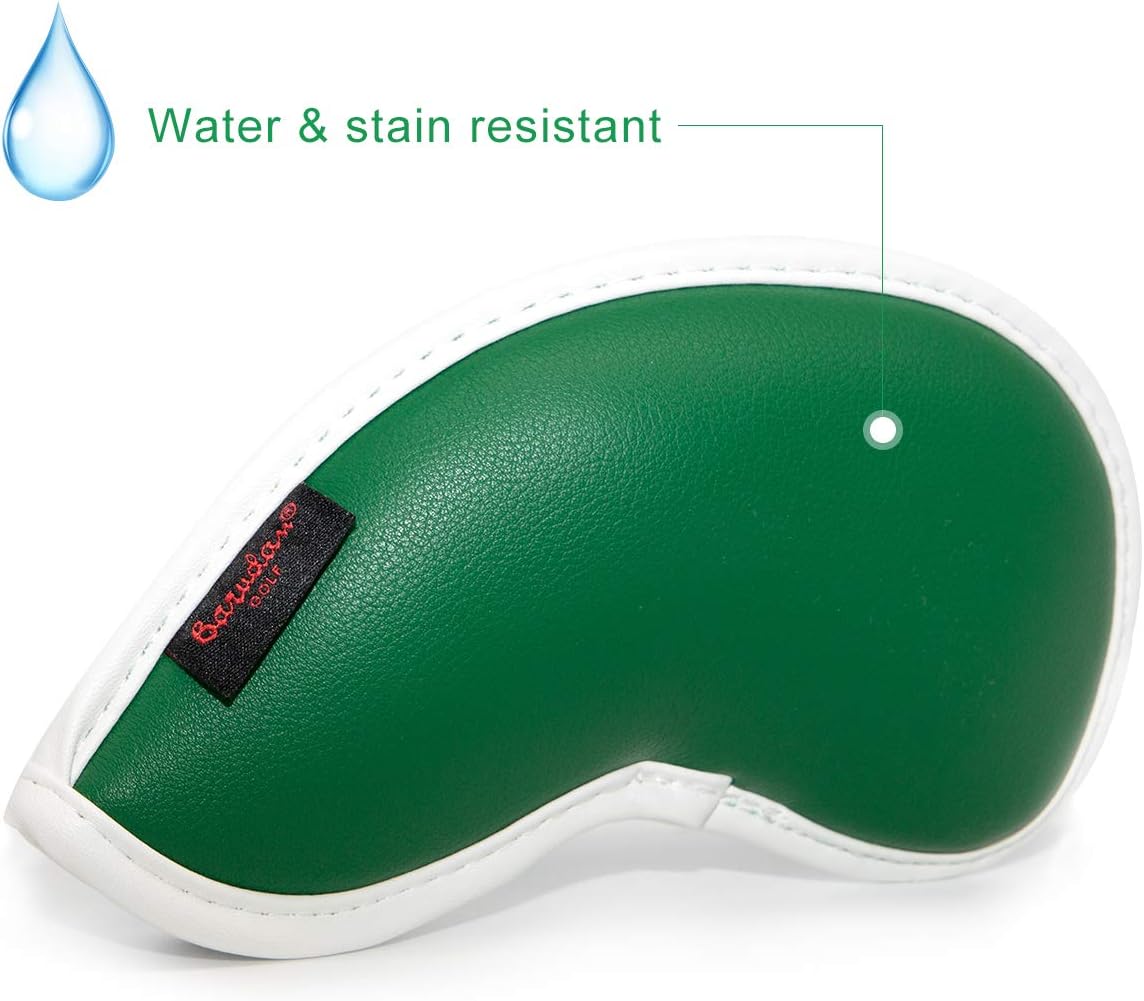 Lucky Clover Golf Iron Club Head Covers Headcovers Set, 10pcs Leather Golf Headcovers for Irons Gift for Men Women Golfer, Designed to fit All Brands