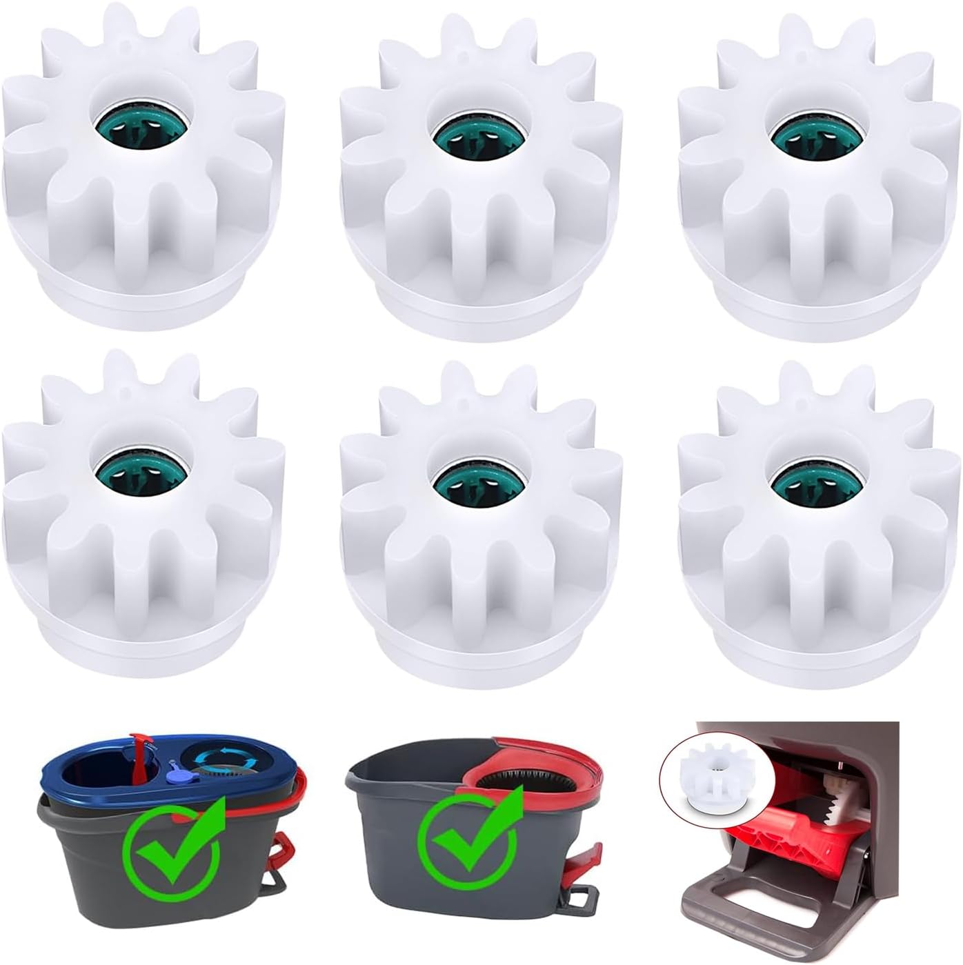 YWSH 6 Pack Spin Mop Bucket Gear Compatible with Ocedar Vilida Easy Mop Pedal Broom Bearing Gears Repair One Way Clutch Bearing Bucket Gear Sprockets Mop Gear for Spin Mop Bucket