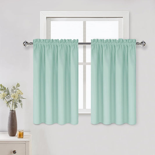 DWCN Blackout Curtains for Living Room Thermal Insulated, Energy Saving & Noise Reducing Bedroom Curtains, Mint Green, W 42x L 36 Inch, Set of 2 Rod Pocket Curtain Panels