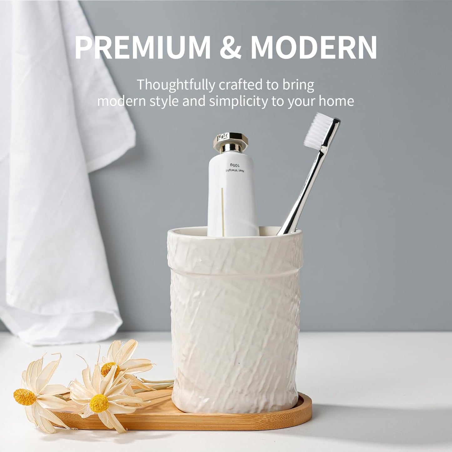 Toothbrush Holder, Tooth Brush Holder for Bathroom - Ceramic Toothbrush Cup Beige Toothbrush Holders Countertop, Makeup Brush Holder Pen Holder, 3.54" x 3.54" x 4.33", ANTIS'S HOME