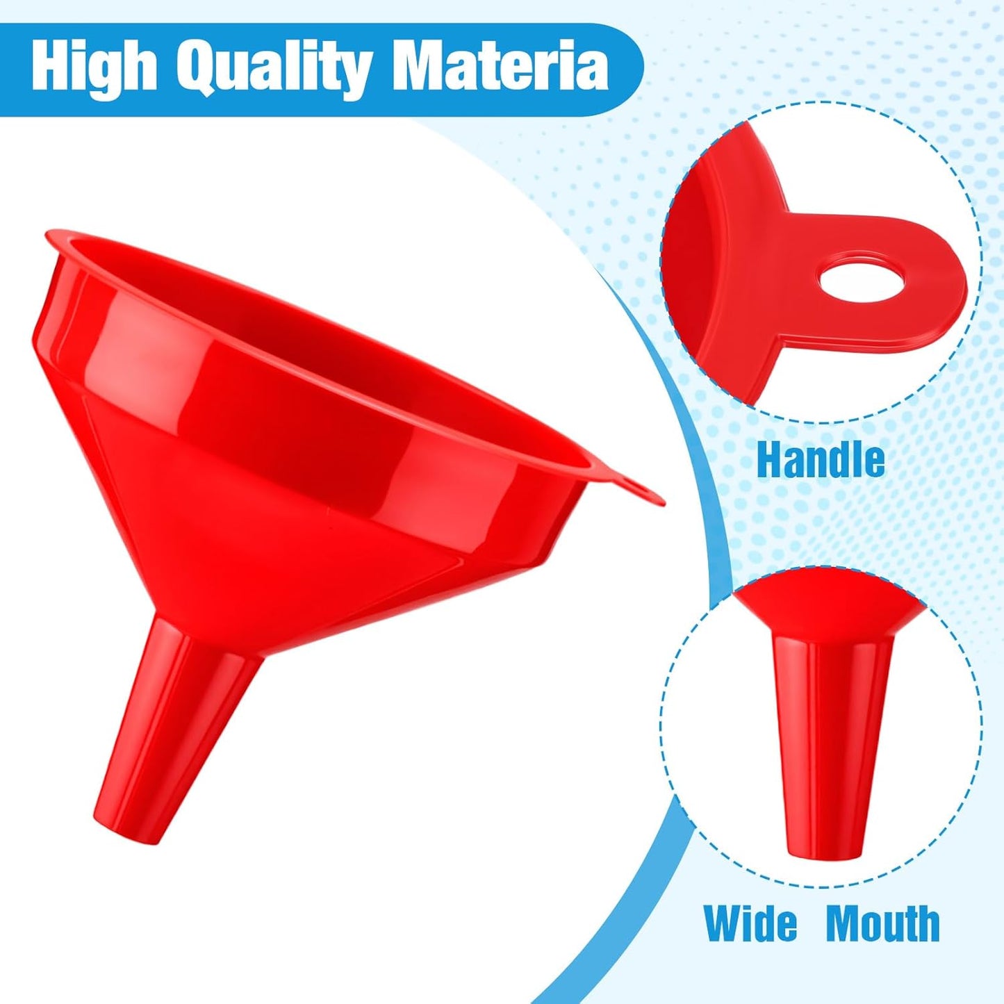 Honeydak 18 Pieces Multi-Purpose Plastic Funnels 4.7 Inch Wide Mouth Funnels for Filling Bottles, Jars, Containers Lab Use Oil Funnel for Gas, Car Oil, Lubricants and Fluids(Red)