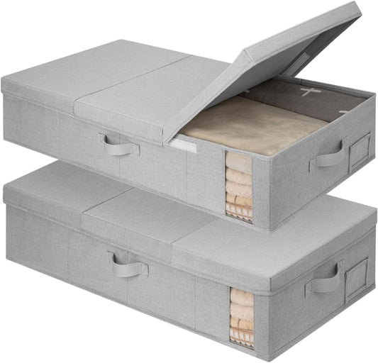 StorageWorks 2-Pack Jumbo Under Bed Storage Bins with Lids, Underbed Storage Containers with Handles and Label Holder, Closet Organizer for Clothes, Blankets, Sweater