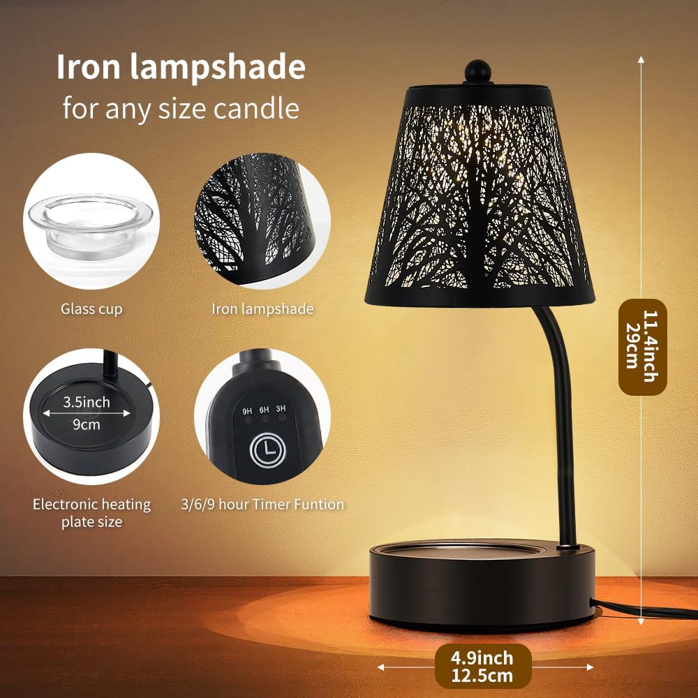 Black Tree ﻿Candle Warmer Lamp, LED Colors Changing Candle Warmer with Timer, Bedroom Living Room Home Decor Wax Melting Warmer for Jar Candles (Black Tree)