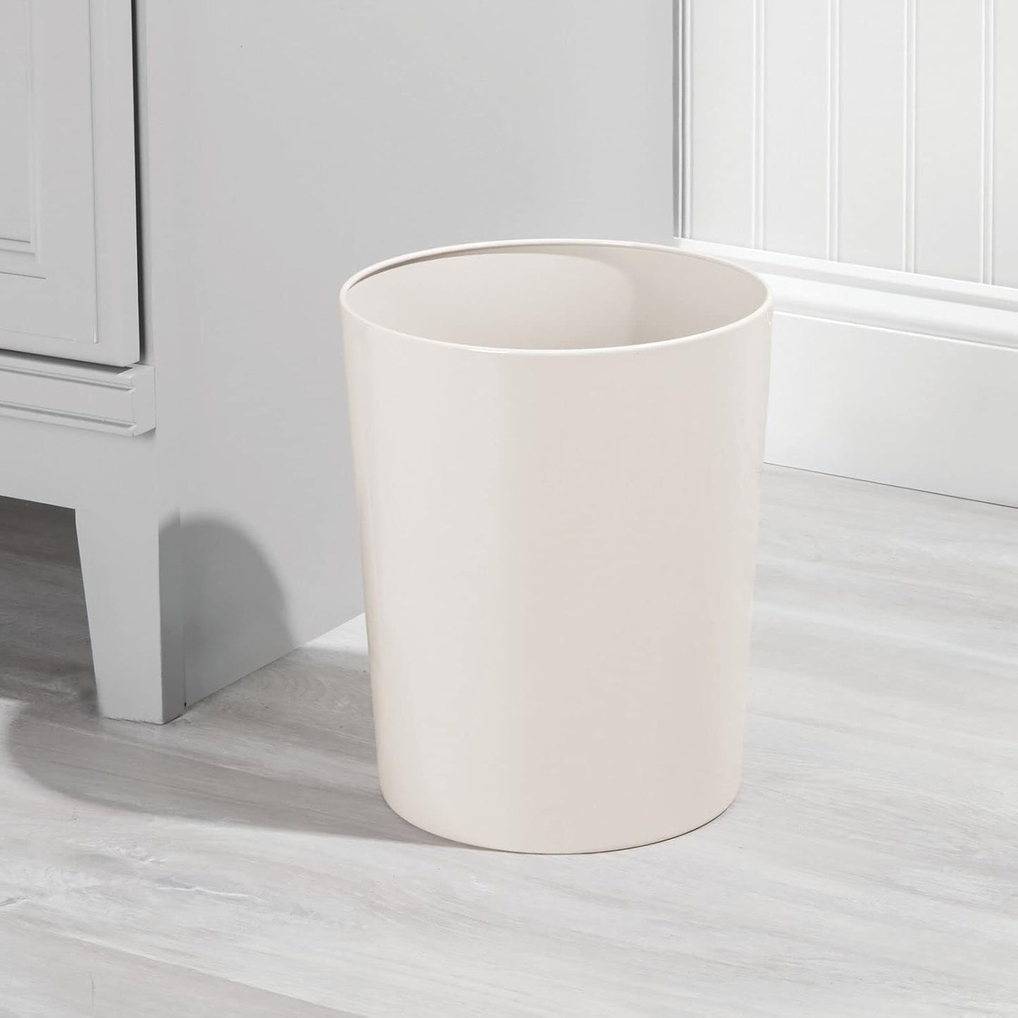 mDesign Round Metal Small 1.7 Gallon Recycle Trash Can Wastebasket, Garbage Container Bin for Bathrooms, Kitchen, Bedroom, Home Office - Durable Stainless Steel - Mirri Collection - Cream/Beige