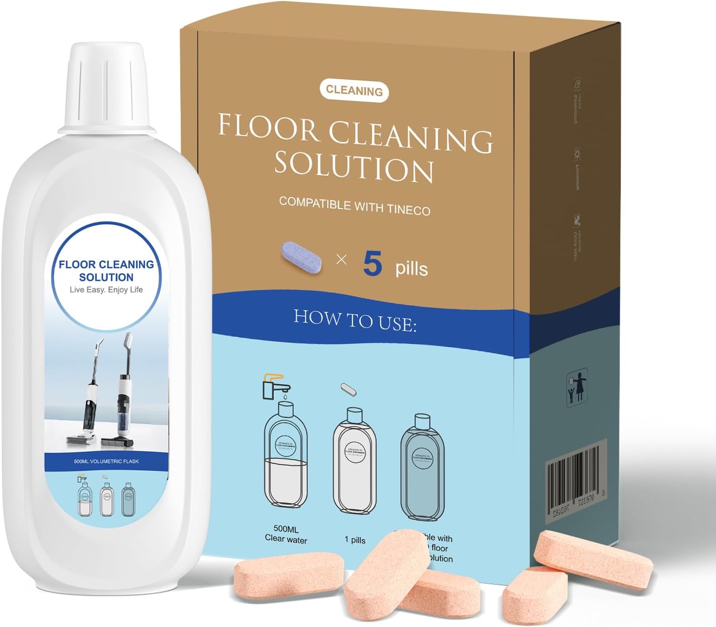 5 Bottles Compatible with Tineco Cleaning Solution Pet 500ml Per Bottle Orange Scents Floor Cleaner Compatible with All Robot Vacuums with Mopping and Cordless Wet/Dry Vacuum (Orange Scents)
