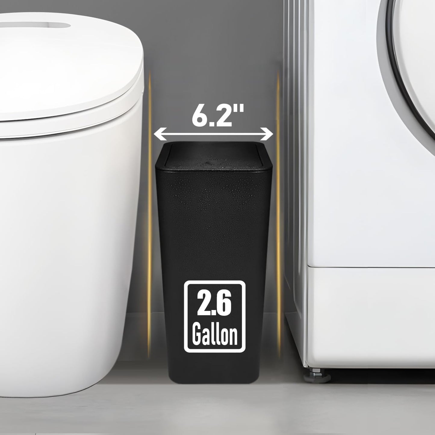 TIPGO Bathroom Trash Can with Lid, 10 Liter/ 2.6 Gallon Slim Garbage Can, Small Trash Bin Waste Basket with Pop-Up Lid for Kitchen, Bedroom, Living Room, Office (2 Pack, Black)