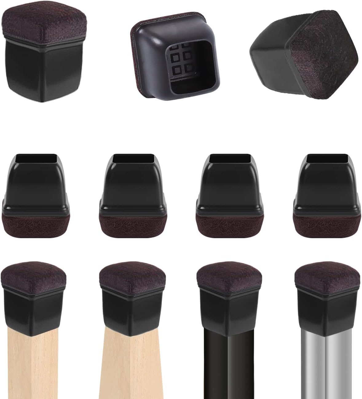 Ezprotekt 24 Pcs Extra Small Square Chair Leg Floor Protectors, Silicone Felt Furniture Pads, Dining Table Leg Caps Covers Protectors for Hardwood Floors No Scratches (S Fit: 0.55" - 0.75", Black)