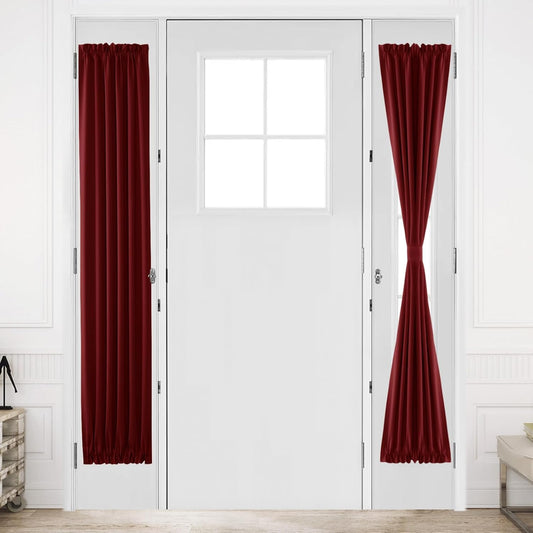 DWCN French Door Curtains – Rod Pocket Thermal Blackout Curtain for Doors with Glass Window, Kitchen and Patio Doors for Privacy, 12 X 72 Inches Long, 1 Curtain Panel with Tieback, Burgundy