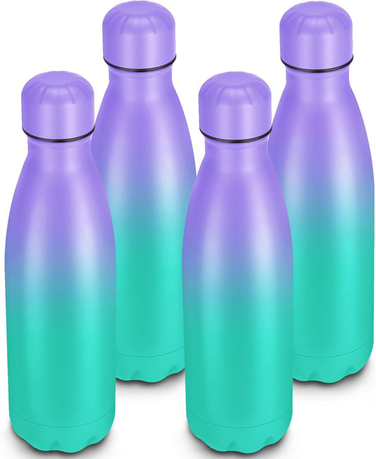 25oz Cola-Bottle Shaped Stainless Steel Leak-proof Water Bottle,Double Wall Vacuum Insulated Metal,Travel Mug For Sports Indoors & Outdoors,BPA-Free Kids Flasks,Purple Green(4 Pack)