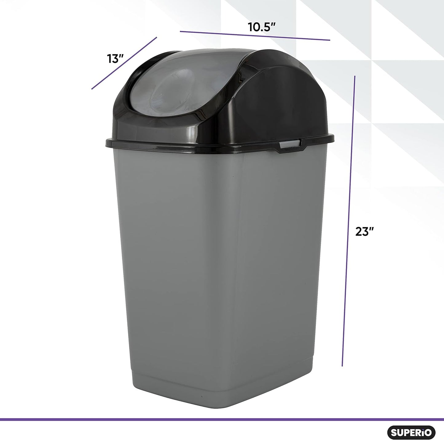 Superio Office Trash Can with Lid 9 Gallon Kitchen Garbage Can Bedroom Waste Basket 37 Qt. Swing Top Trashcan Plastic Durable Waste and Recycle Bin (2, Grey/Black)