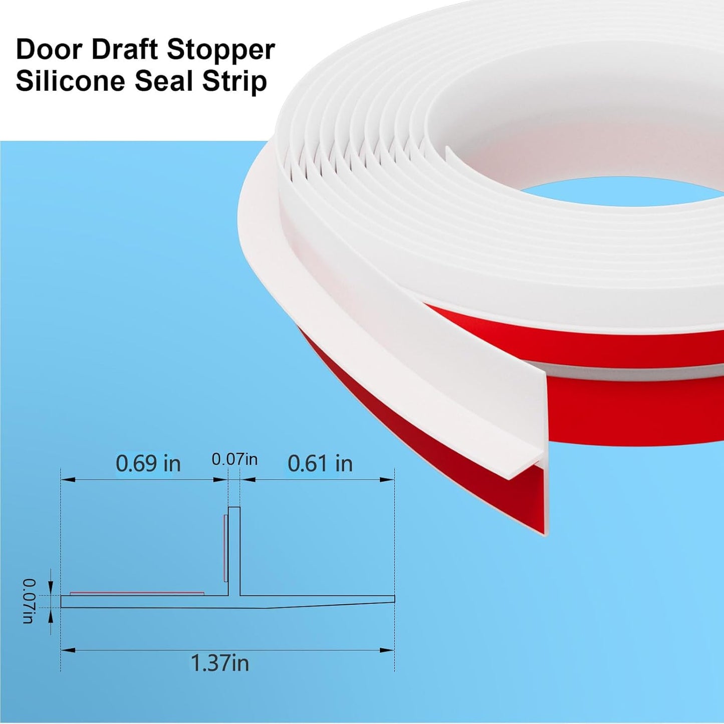 T-Shaped Door Draft Stopper, 1.37 in x 10 Ft Silicone Seal Strip for Windows Gaps, Weather Stripping Seal Strip Shower Sweep, White