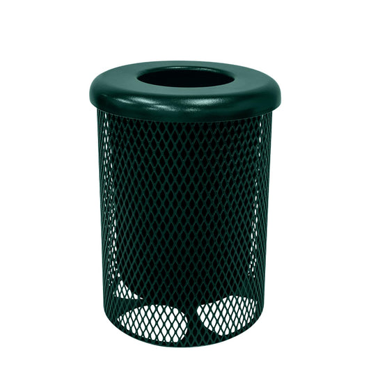 COATEDOUTDOORFURNITURE RFT-DGRN Heavy Duty 32 Gallon Round Trash Receptacle, Liner Included, Dark Green with Flat Top Lid, Made in America