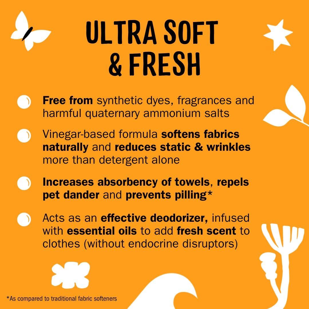 Molly’s Suds Fabric Softener Liquid for Sensitive Skin | Vinegar-Powered, Infused with Essential Oils | Fights Static, Reduces Wrinkles, Deodorizes | Citrus Grove, 50 Loads