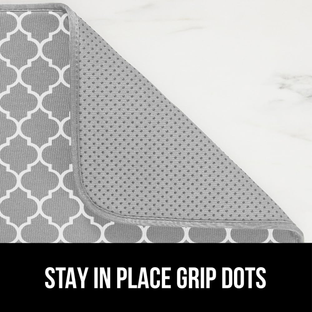 GORILLA GRIP Ultra Water Absorbent Microfiber Dish Drying Mat, 18x24, Quick Dry Mesh, Slip Resistant Pad for Sink Dishes or Under Rack, Kitchen Counter Accessories, Machine Wash, 2 Pack Quatrefoil