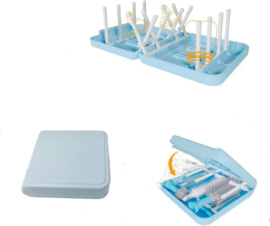 Travel Bottle Drying Rack Space Saving,Foldable Bottle Drain Rack with 16 Ribs,Portable Baby Bottle Drying Rack for Bottles,Breast Pumps and Other Feeding Accessories,Widely Used Daily Basis