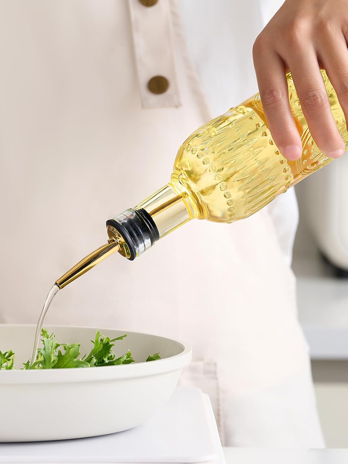 2 Pcs Olive Oil Dispenser Bottle for Kitchen,17oz Clear Glass Cooking Oil and Vinegar Dispenser Set, Coffee Syrup Dispenser with 2 Pourers and 1 Funnel (Two circles)