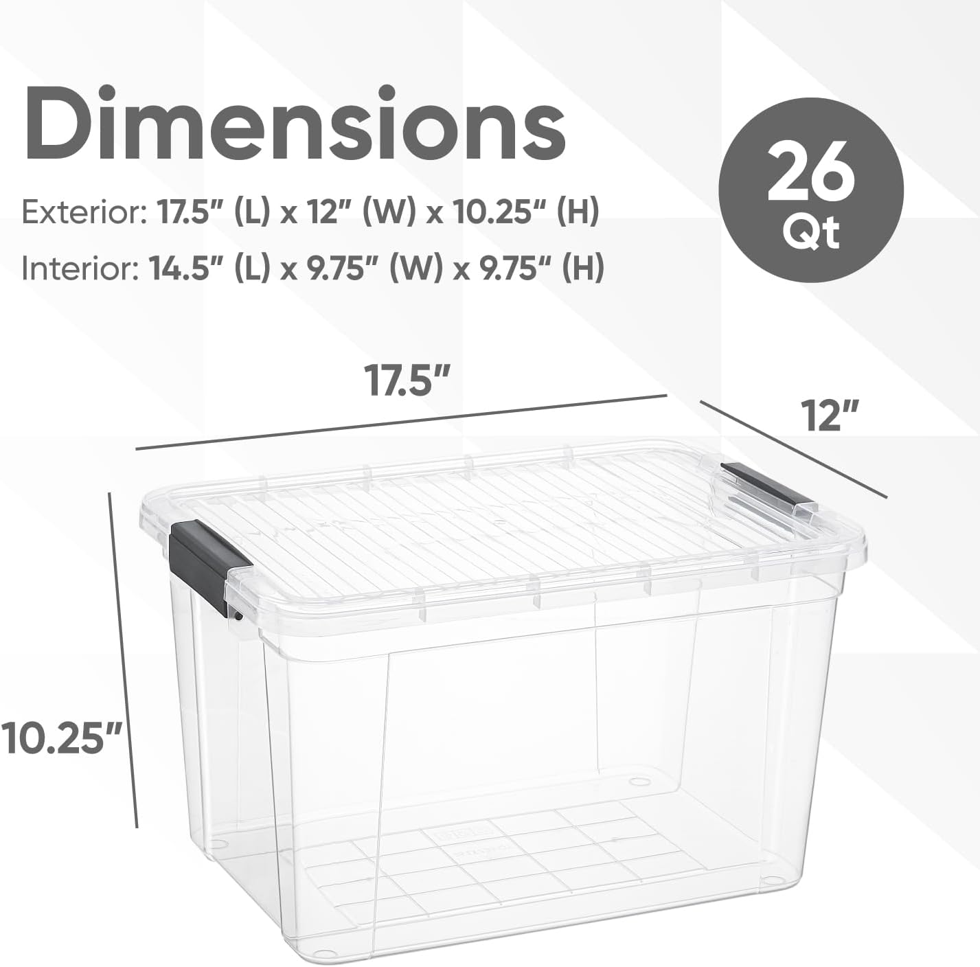Superio Clear Storage Boxes with Lids, 26.5 Quart Plastic Container Bins for Organizing, Stackable Crates, BPA Free, Non Toxic, Odor Free, Organizers for Home, Office, School, and Dorm