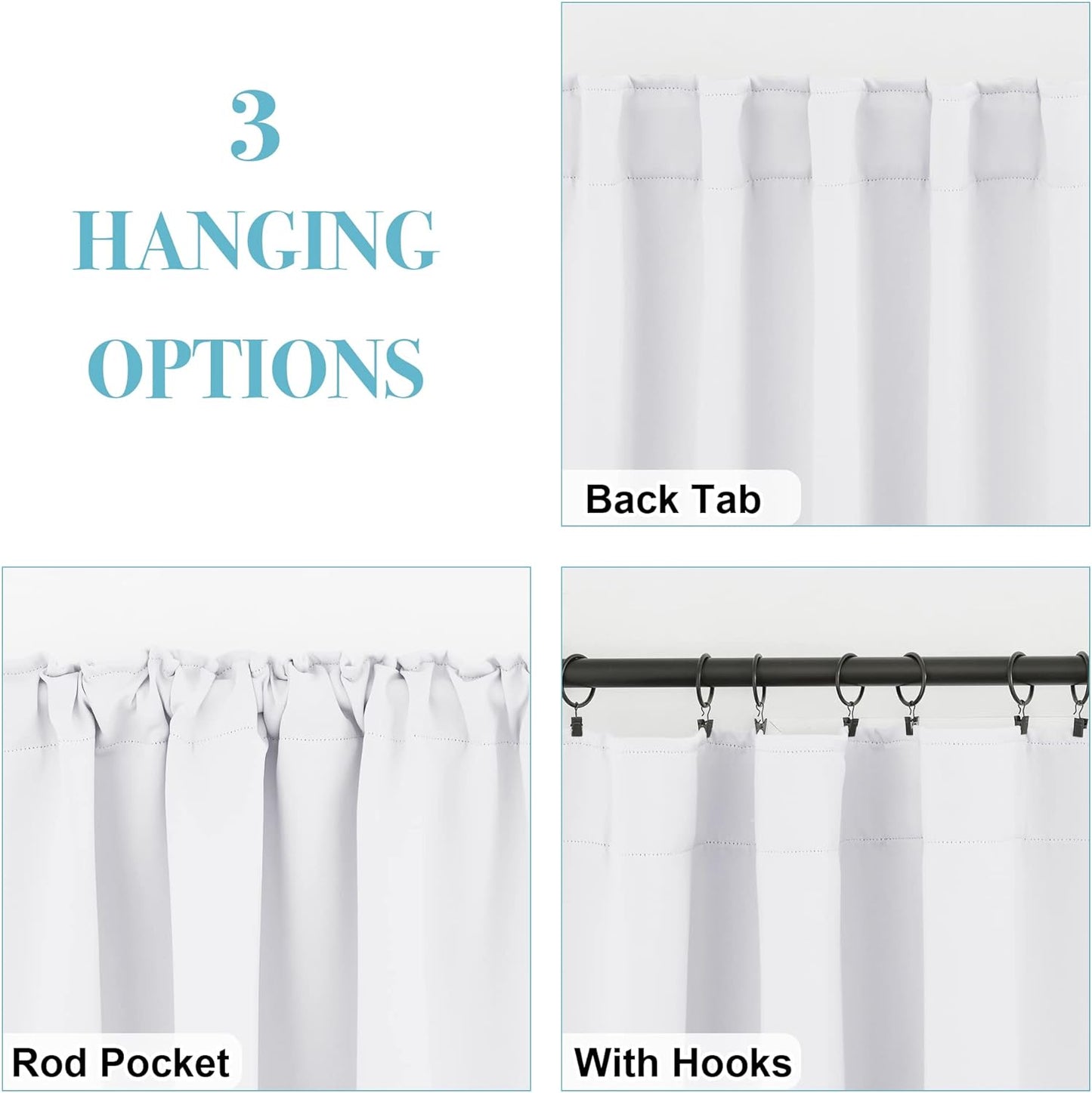 RYB HOME Room Darkening Curtains Window Shades, Privacy Bedroom Curtains Sunlight Block Drapes for Living Room/Studio Backdrop, W 42 x L 72 inch, Pure White, 1 Pair