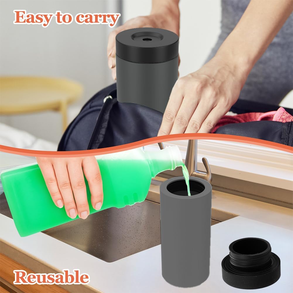 Soap Dispenser,Dish Soap Holder for Kitchen Sink 8 oz Round Refillable Foaming Soaps Dispenser Shampoo and Conditioner Bottles Watertight Silicone Squeeze Bottle for Bathroom Gray