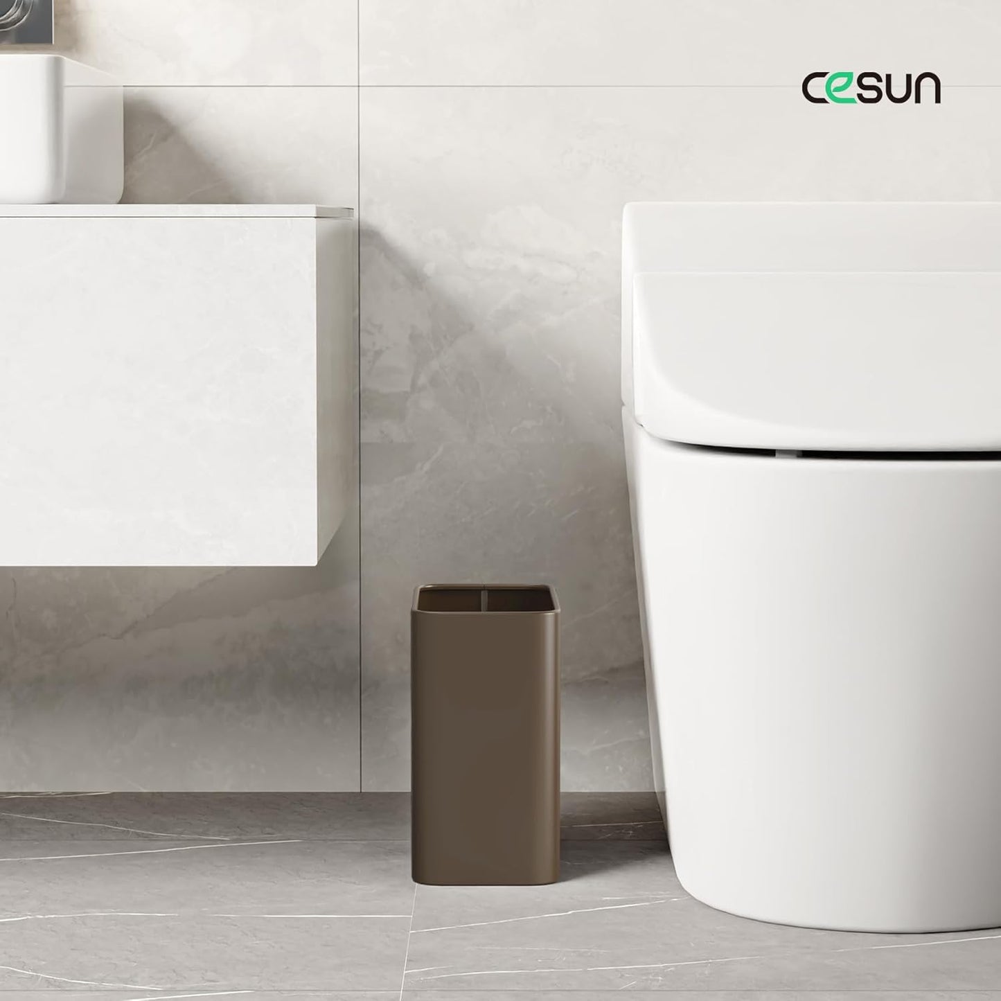 Cesun Small Bathroom Trash Can, 2.1 Gallons, Open-Top, Brown Metal, Stainless Steel, Modern, Ideal for Bathroom, Bedroom, Home Office,Toilet, Rv,Near Desk, Under Sink