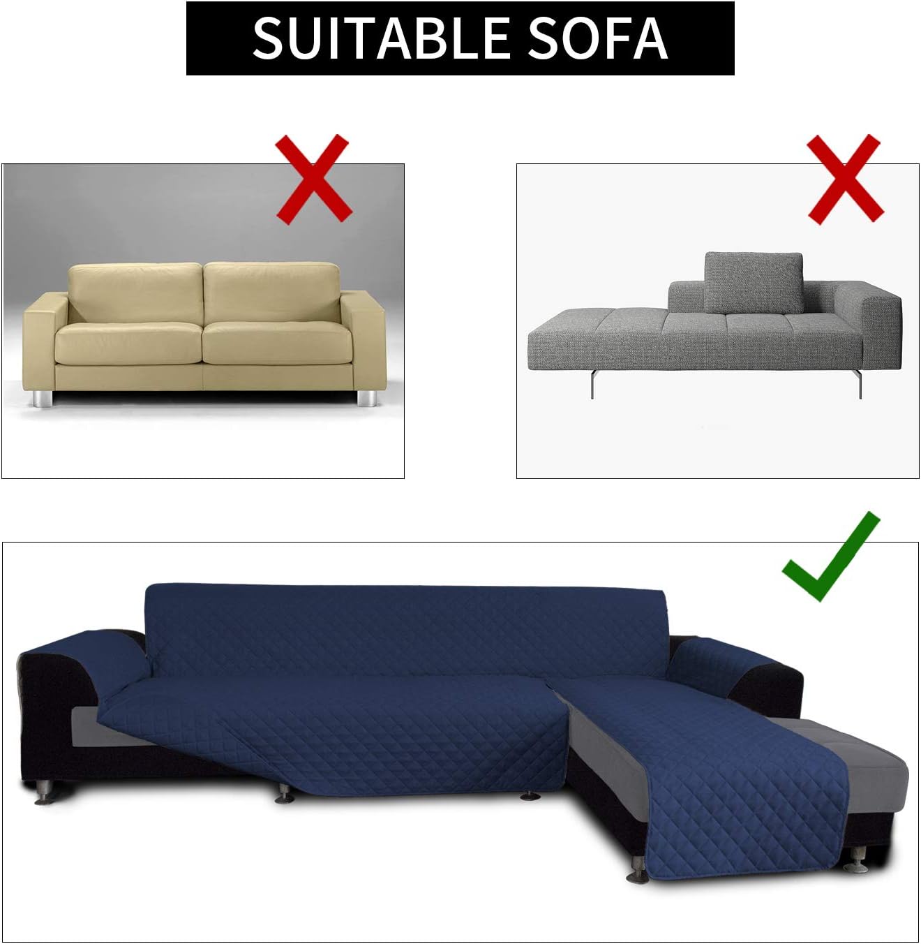 Easy-Going L Shape Sofa Slipcover - Reversible Sectional Couch Cover - Chaise Lounge Cover - Furniture Protector for Pets & Kids (Small, Navy/Navy)
