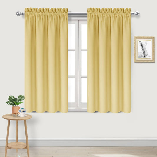 DWCN Blackout Curtains for Bedroom – Rod Pocket Thermal Insulated Noise Reducing Noise Reducing Drapes for Living Room, W 42 x L 54 Inch, 2 Panels, Light Yellow