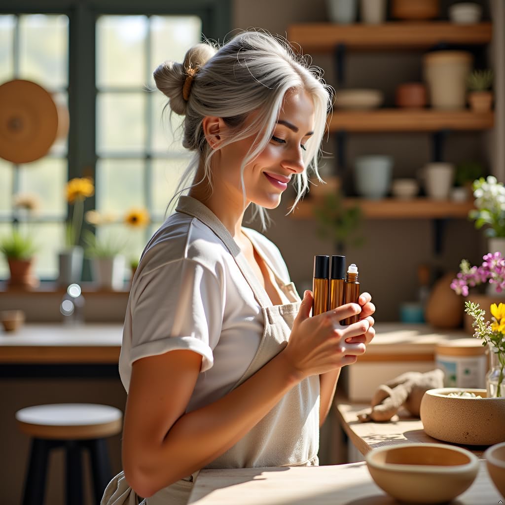 4 Pack 10ml Oil Essential Stainless Roller Bottles, Refillable Amber Glass Roller Bottles for Travel, Perfume and Lip Gloss with Steel Roller Balls and Caps