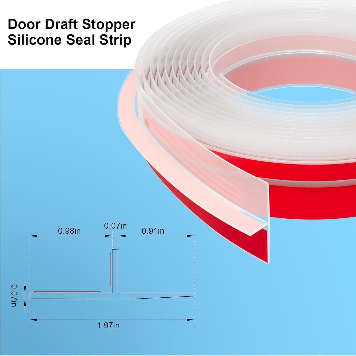 T-Shaped Door Draft Stopper, 1.97 in x 20 Ft Silicone Seal Strip for Windows Gaps, Weather Stripping Seal Strip Shower Sweep, Clear