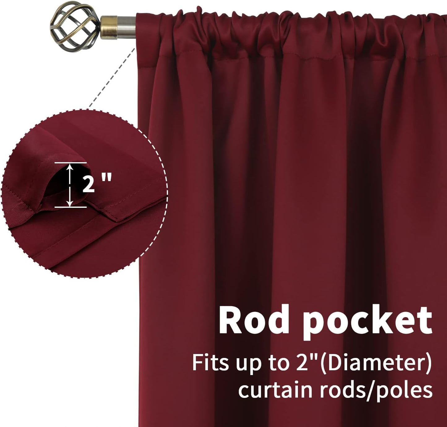 BGment Burgundy Blackout Curtains 90 Inch Long for Living Room - Wine Red Thermal Insulated Drapes with Rod Pocket Darkening Blinds for Dining Bedroom, 52 x 90 Inch, 2 Panels
