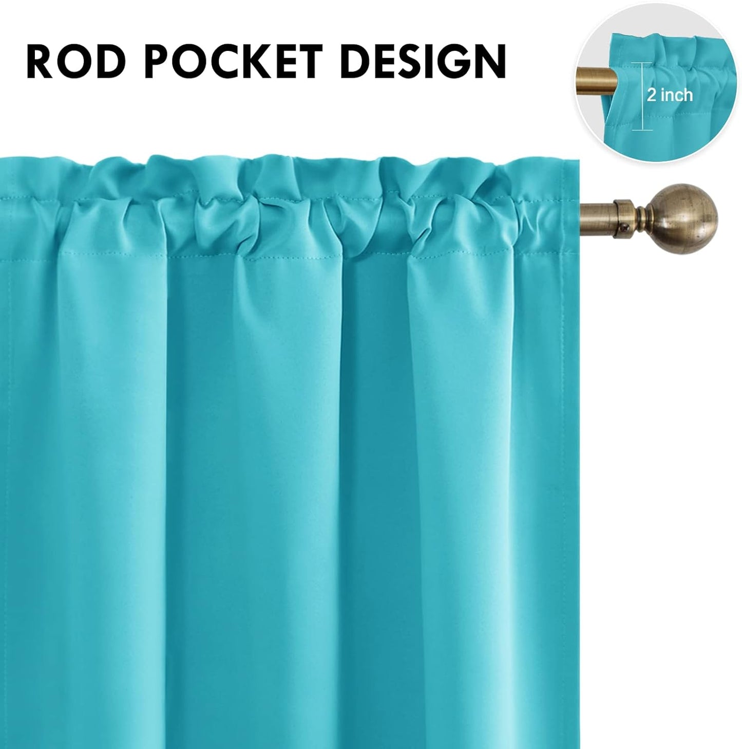 DWCN Blackout Curtains Thermal Insulated Energy Saving Bedroom and Kitchen Curtains Window Treatments, W 38 x L 45 Inch, Set of 2 Turquoise Rod Pocket Drapes