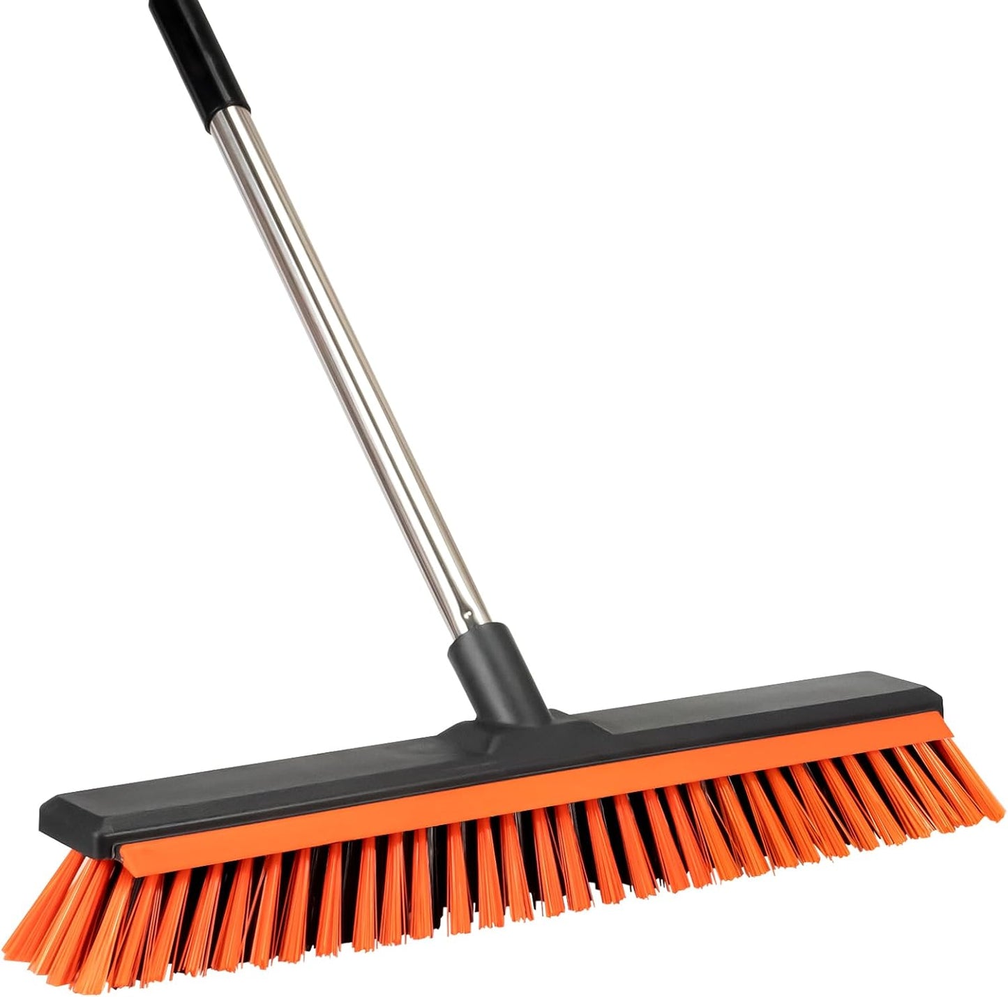 18" Push Broom Outdoor with Rubber Squeegee,Heavy Duty Broom Brush with Handle,Stiff Bristles for Patios and Deck Dirt Garage Warehouse Driveway Concrete Floor Cleaning Scrubbing