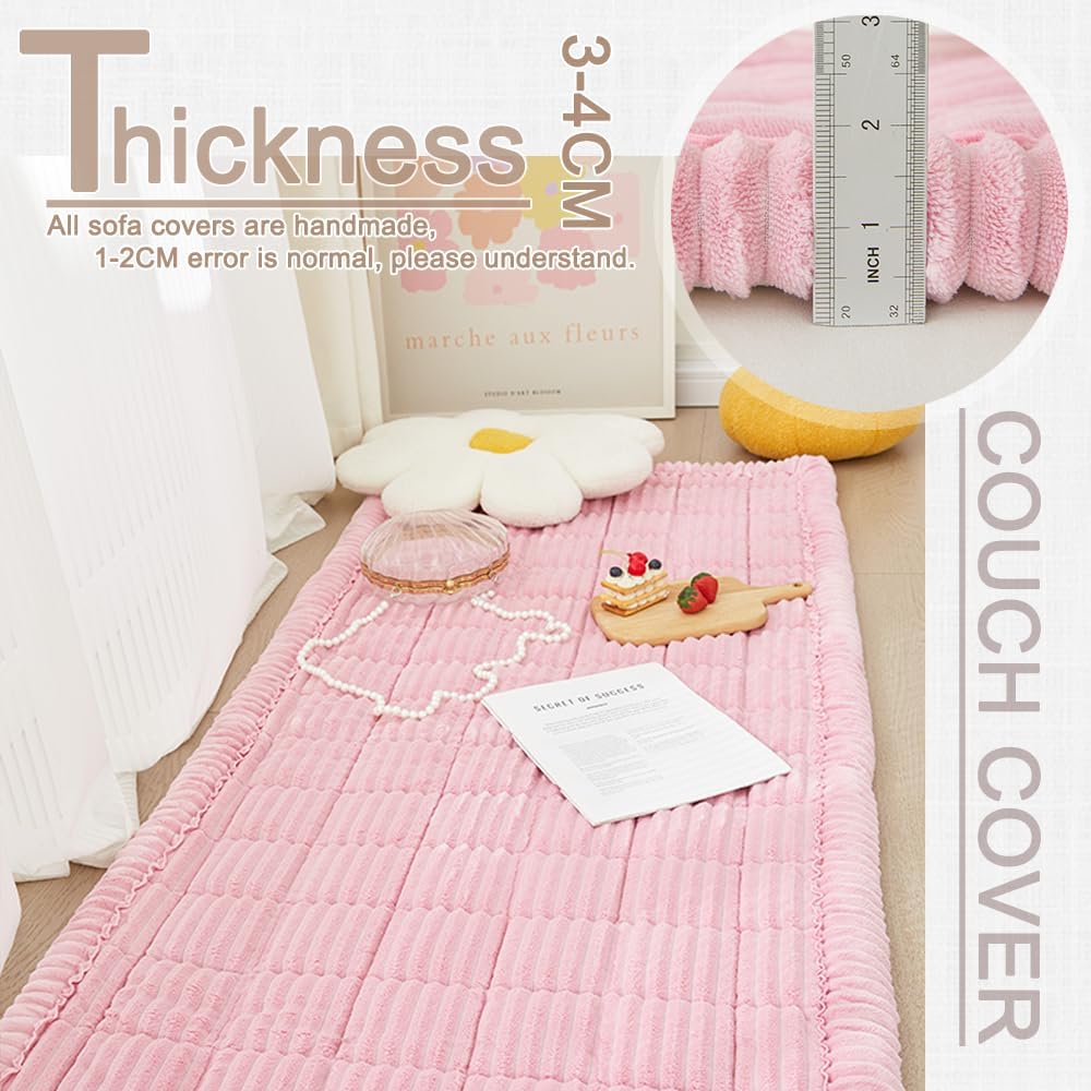 Couch Cover for Dogs Washable, Fuzzy Pet Couch Covers for 3 Cushion Sofa Pet Friendly, Non Slip Sofa Cover (Pink, 27.6" x 82.7"/70 x 210cm)