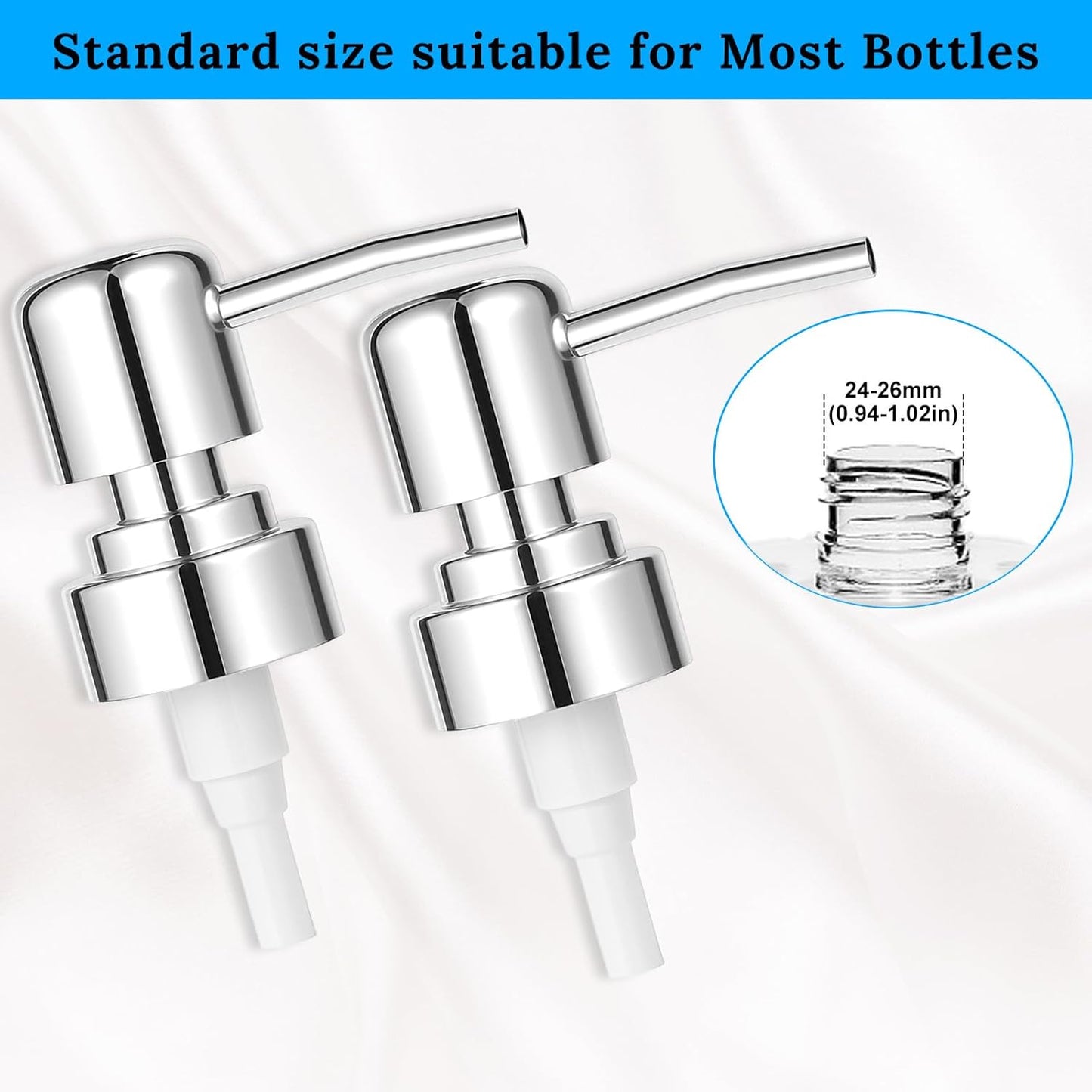 2 Pack Soap Dispenser Pump Replacement Top Dispenser Pumps Refill Dispensers Liquid Hand Soap Dispensers Soaps Pumps Replacement for Lotion Regular Glass Mouth Bottles, Silver