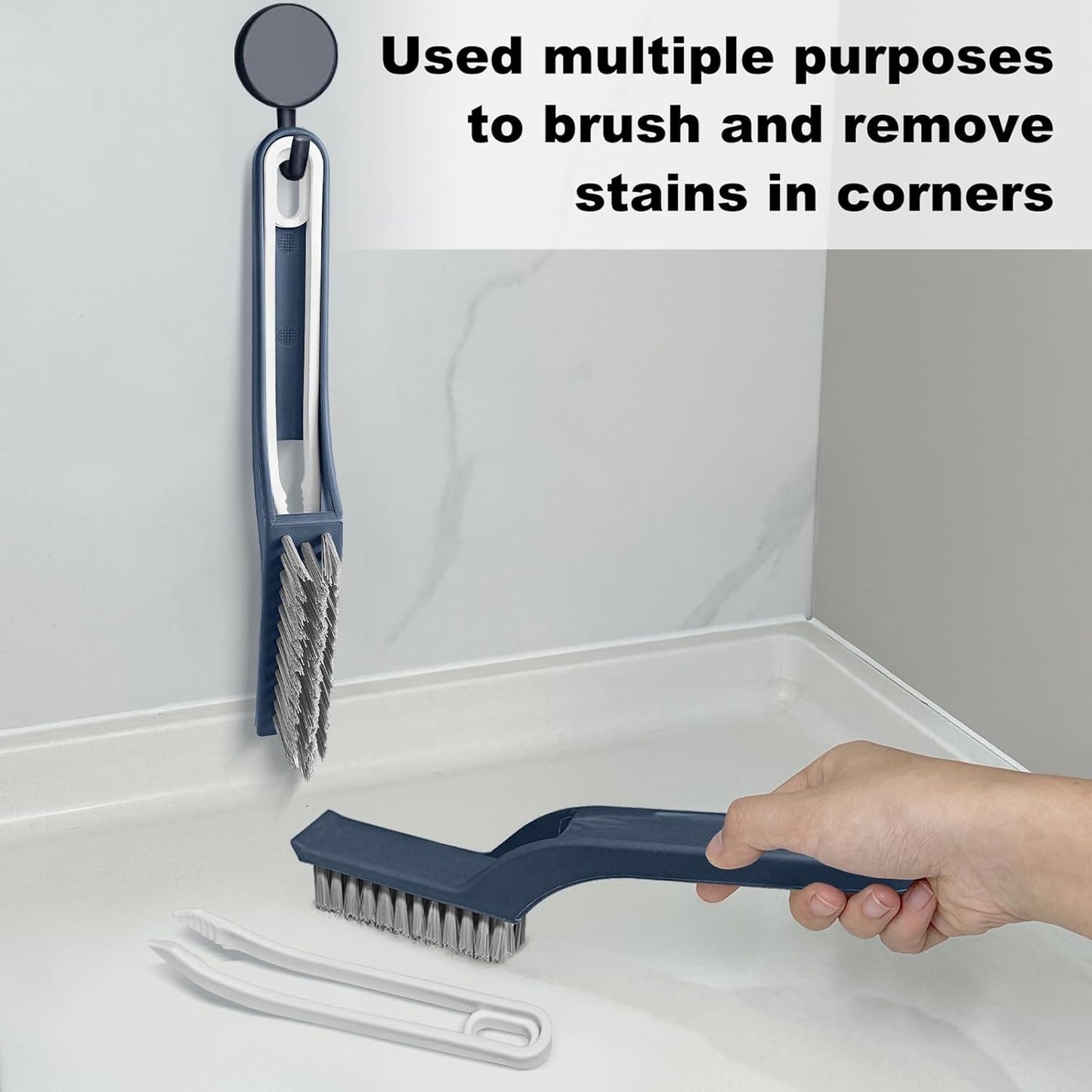 Cleaning Brush - QAGOBDI Hard Bristle Crevice Cleaning Brush for Household, Bathroom, 2 PCS Bathroom Gap Brush with Long Gandle Embedded Stolen Goods Clip