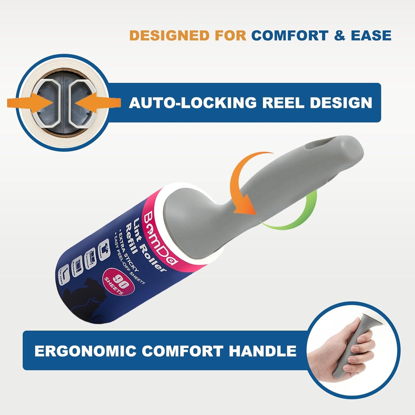 Extra Sticky Lint Roller for Pet Hair, Pet Hair Remover with 1 Upgraded Handle 2 Rollers, Portable Lint Remover for Clothes, Furniture, Dog & Cat Hair (1 Handle + 200 Sheets)