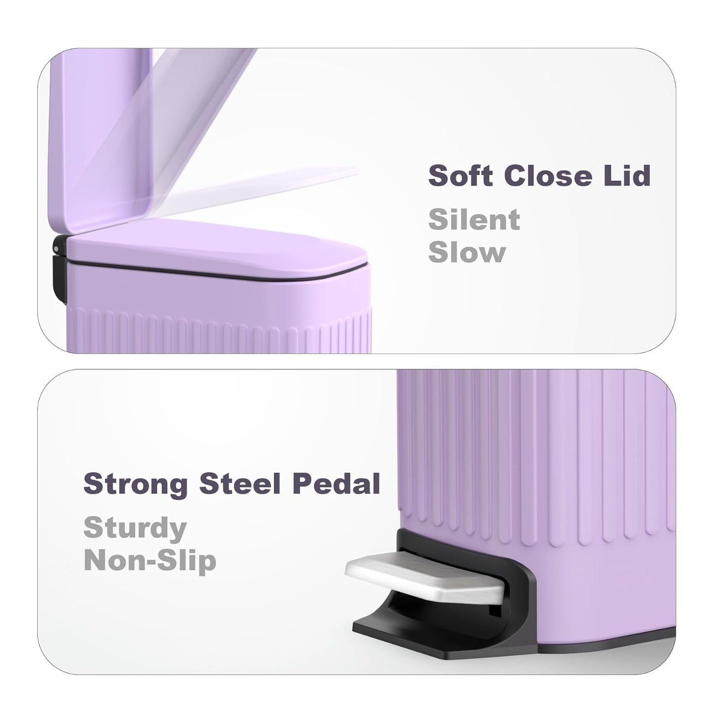TrashAid Slim Bathroom Trash Can with Lid Soft Close, 6 Liter/1.6 Gallon Stainless Steel Small Garbage Can with Removable Inner Bucket, Step Pedal, Slim Wastebasket for Toilet, Office, Bedroom, Purple